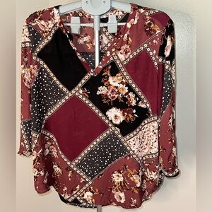 Maurices Graphic Red and Black 3/4 Sleeve Blouse